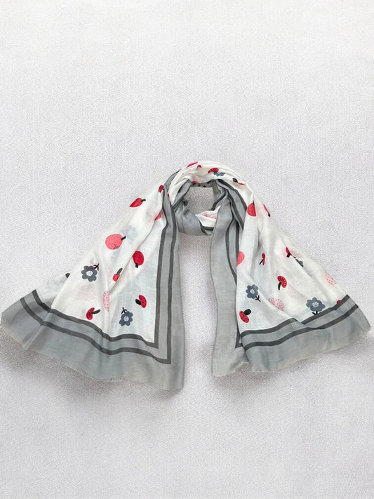 Grey White Bloom Printed Modal Hijab