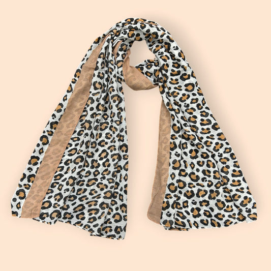 Light Brown White Cheetah Printed Modal Hijab