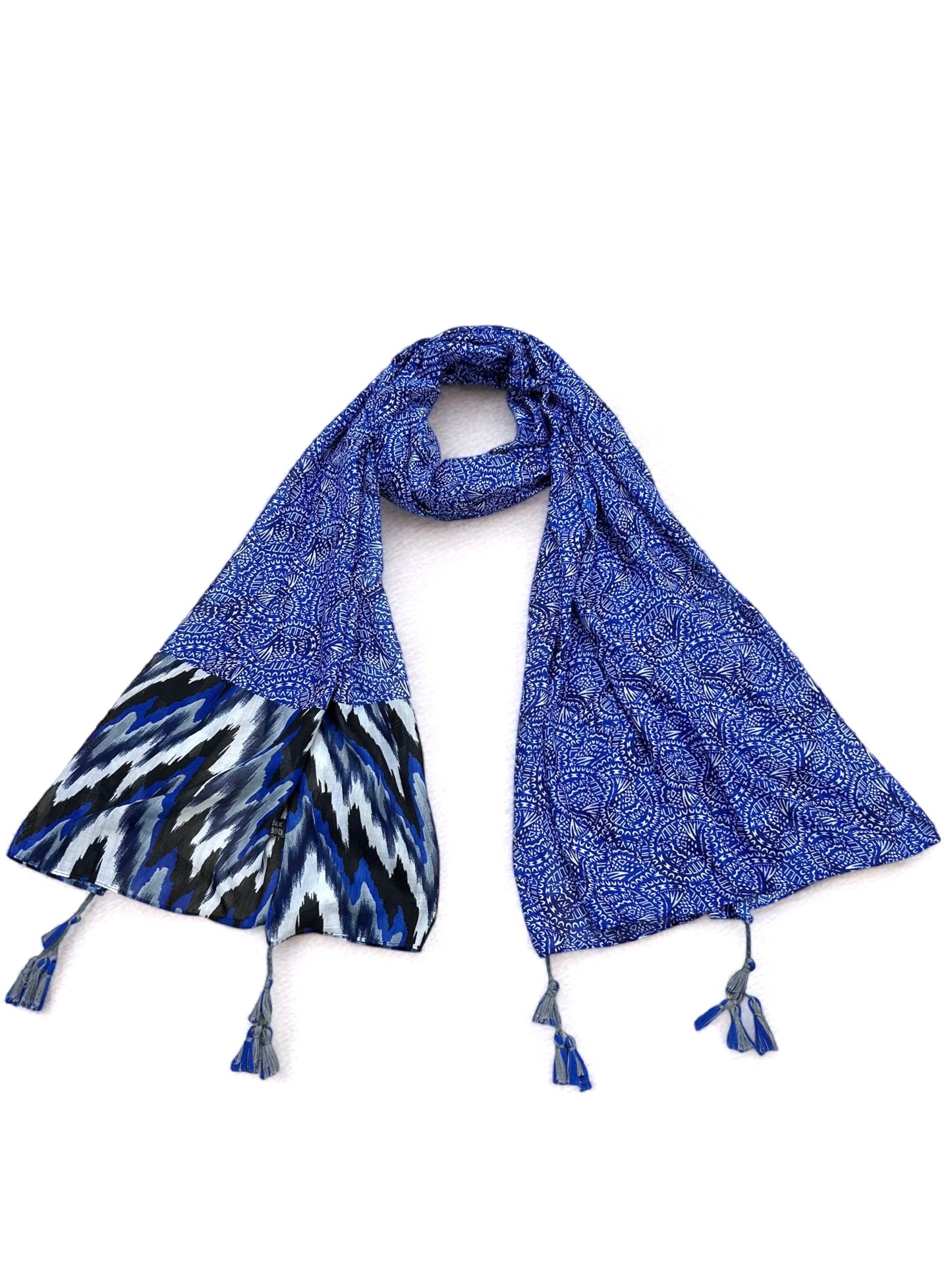 Blue Paisleys Tassel Printed Modal Hijab
