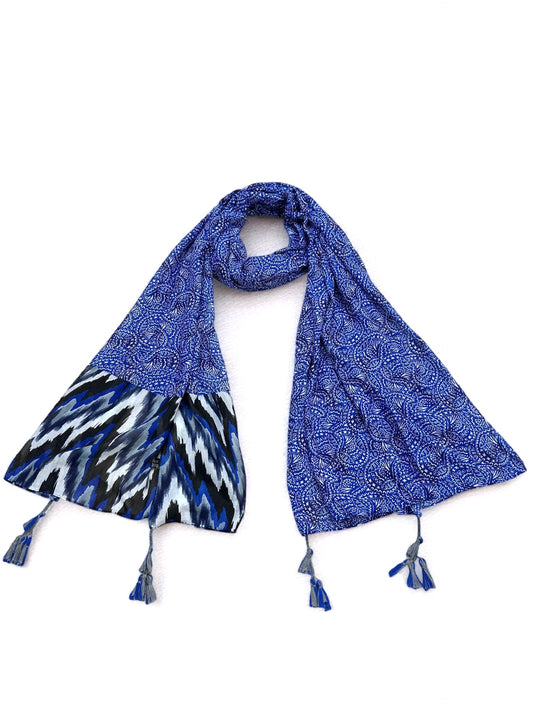 Blue Paisleys Tassel Printed Modal Hijab