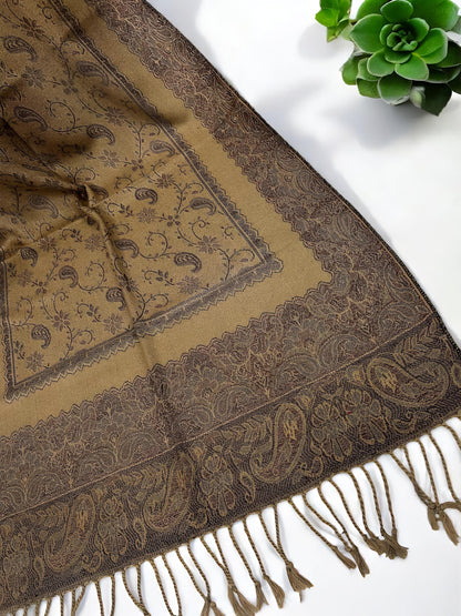 Beige Purple Paisleys Two-Tone Pashmina Hijab