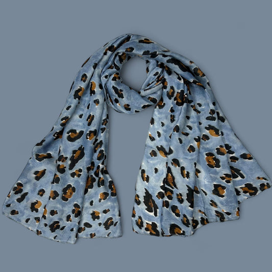 Sky Blue Black Leopard Printed Lawn Hijab