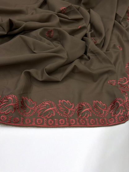 Brown Coral Leaflets Fancy Embroidered Shaal