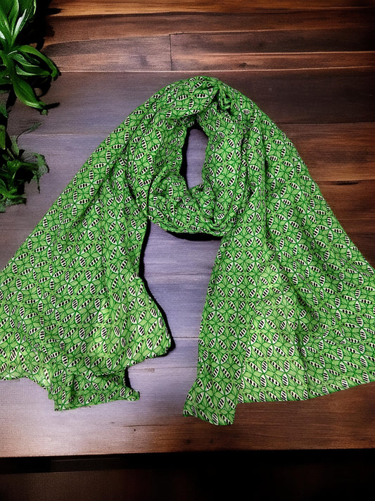 Thyme Green Patterned Printed Modal Hijab