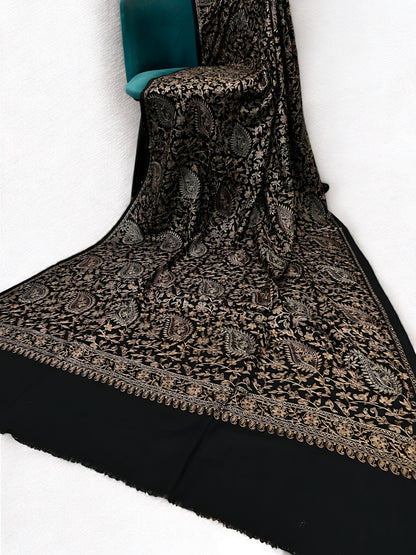 Black Brown- Embroidered Kalamkar Kashmiri Shawl