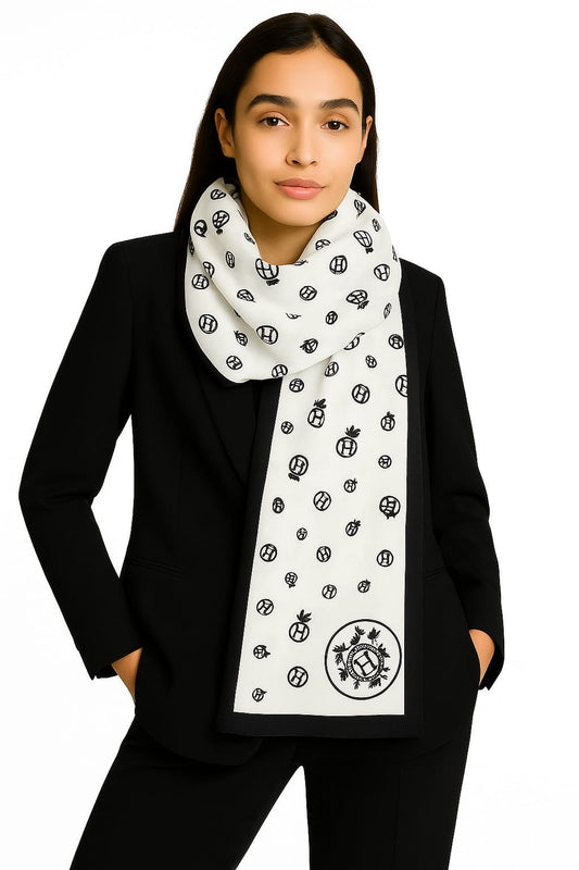 Printed Viscose Wool Hijab - White Hermes