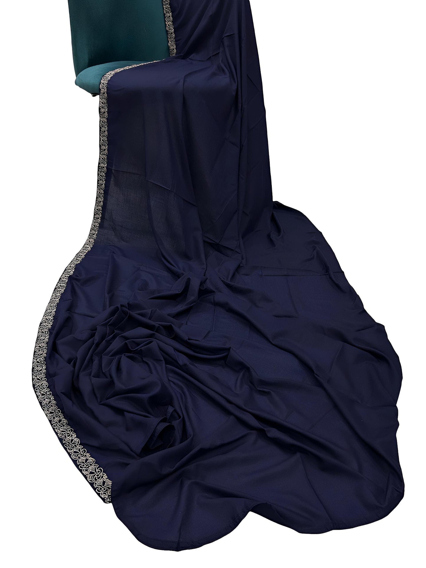 Navy Blue Fancy Embroidered Border Shaal