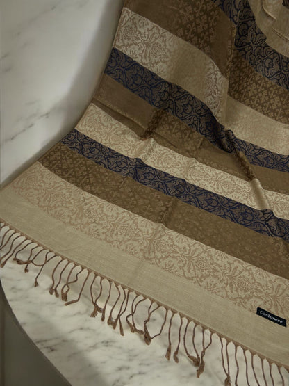 Beige Brown Blue Damask Pashmina Hijab
