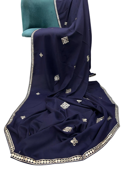 Navy Blue Mirrorwork Shaal