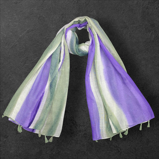 Grey Purple Tie-Dye Printed Lawn Tassel Hijab