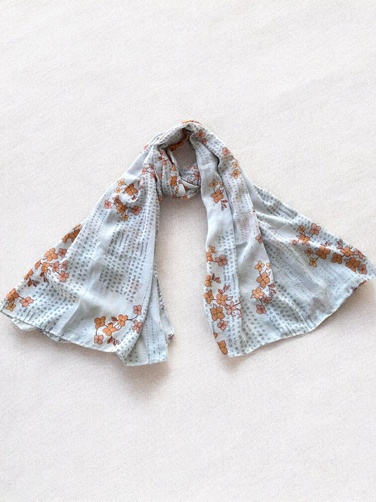 Ash Grey Brown Flowers Printed Modal Hijab
