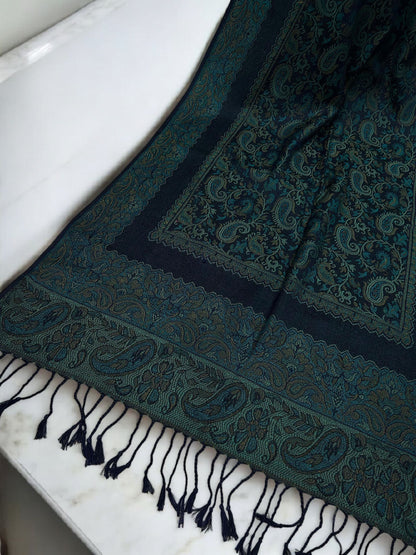 Navy Teal Little Paisleys Two-Tone Pashmina Hijab