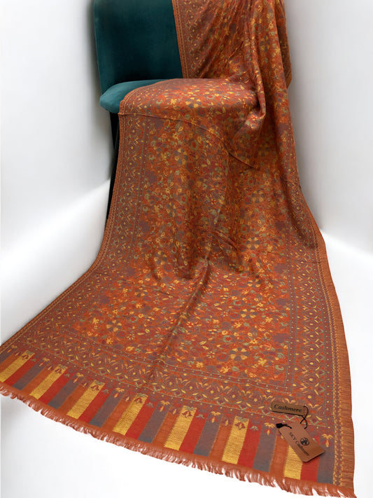 Rust Orange Floral Kani Pashmina Hijab