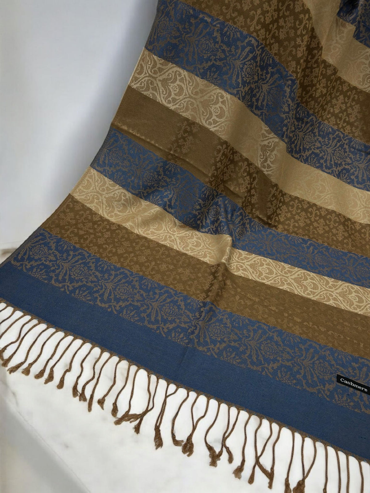 Blue Beige Damask Stripes Pashmina Hijab