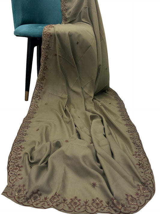 Dark Tan Bridal Embroidered Border Shaal