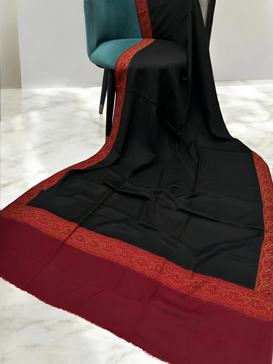Black Maroon Patchwork Border Shawl