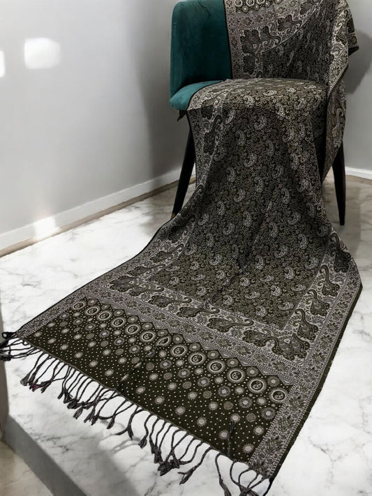 Sepia Brown Silver Dotted Two-tone Paisley Pashmina Hijab