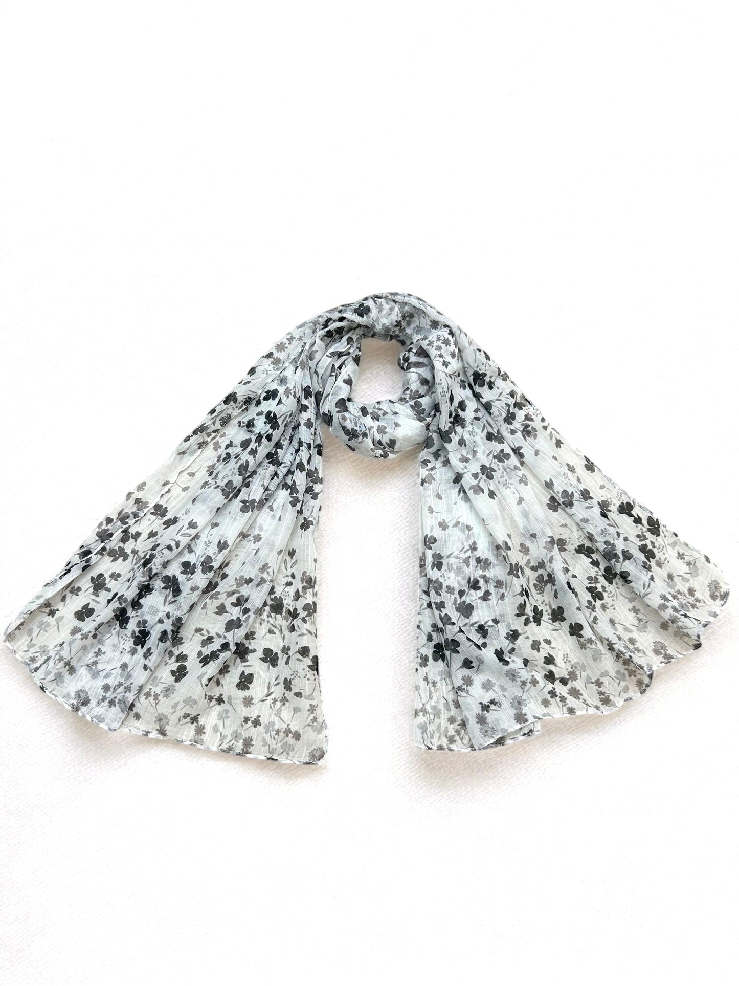 White Black Little Floral Printed Modal Hijab