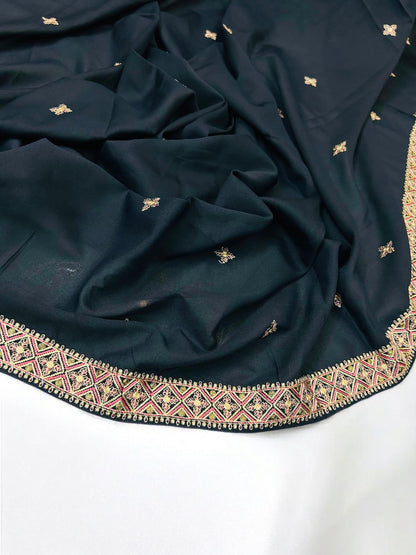 Navy Blue Diamond Double Embroidered Shaal