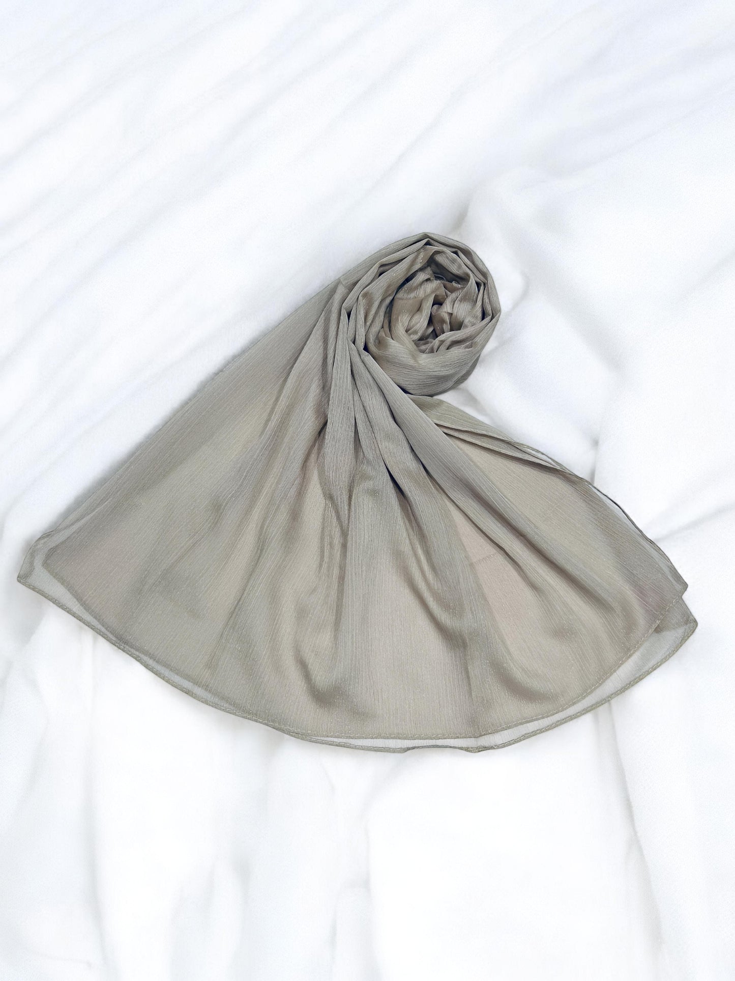 Greige - Crinkle Shimmer Chiffon Wedding Party Occasion Hijab Scarf