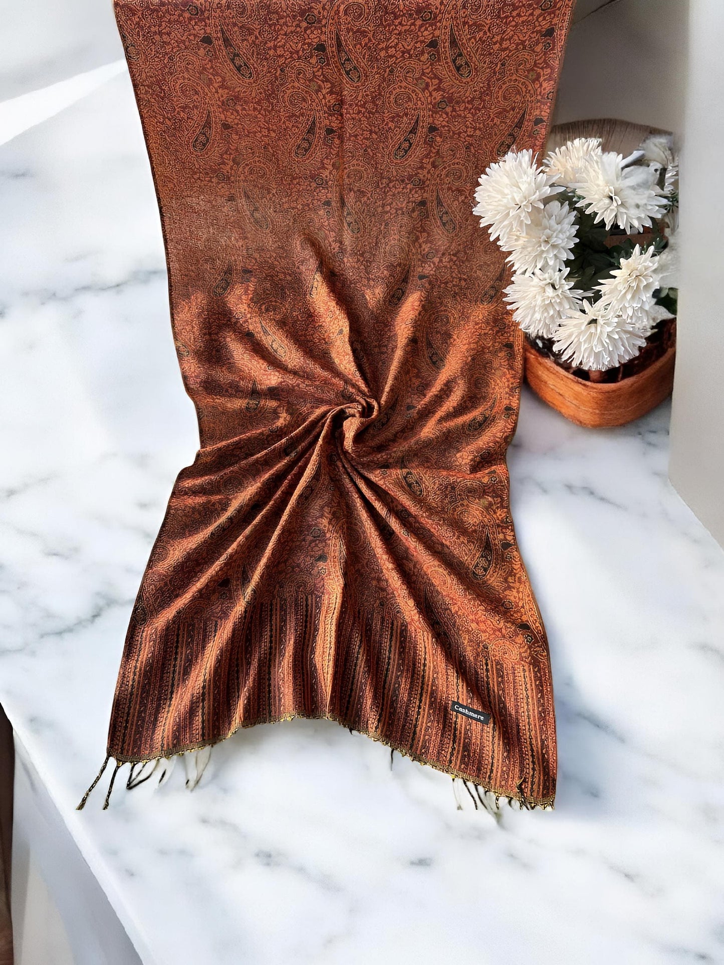 Chestnut Black Paisley Pashmina Hijab Shaal