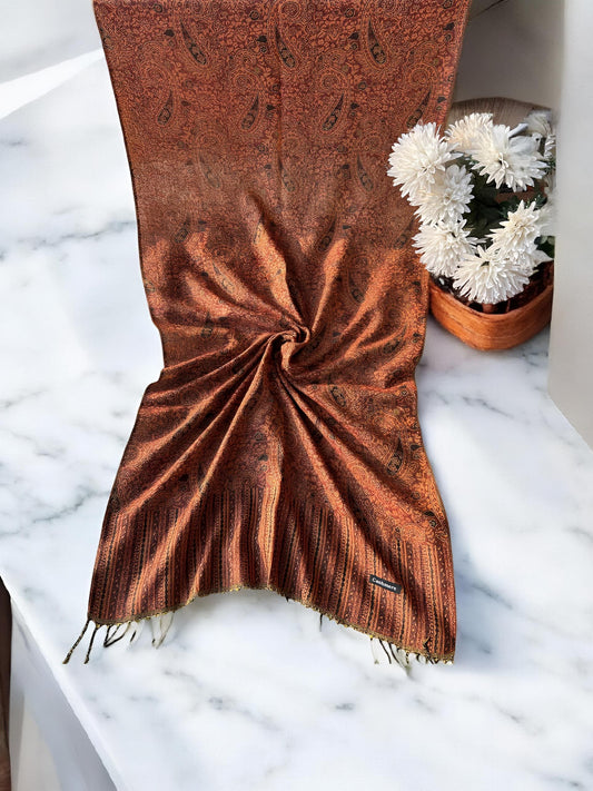 Chestnut Black Paisley Pashmina Hijab Shaal