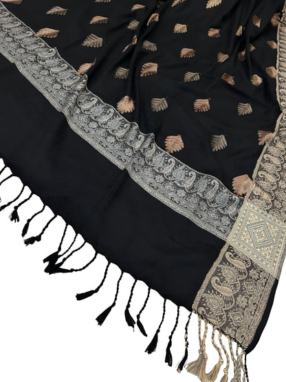 Black - Leaflet Kashmiri Border Shawl