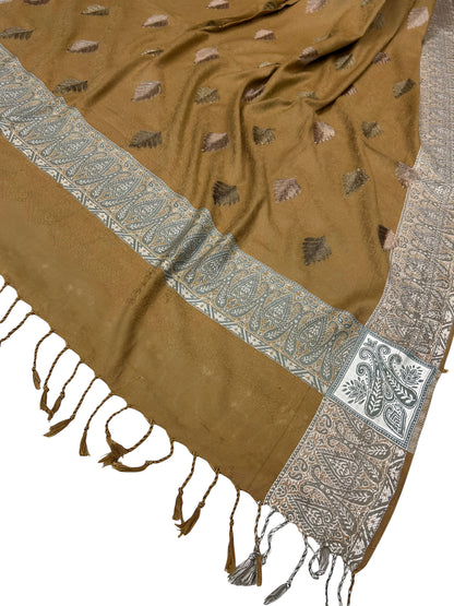 Beige - Leaflet Kashmiri Border Shawl
