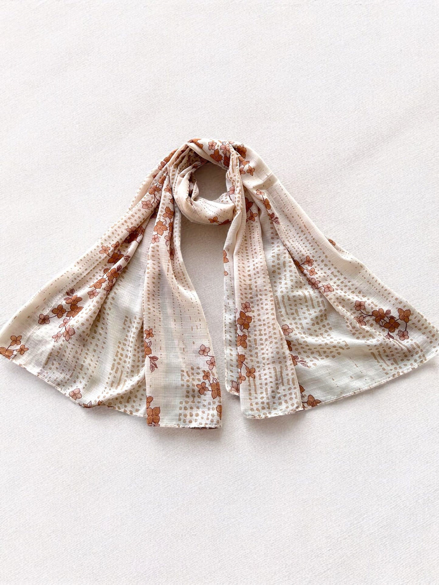 Beige Brown Flowers Printed Modal Hijab