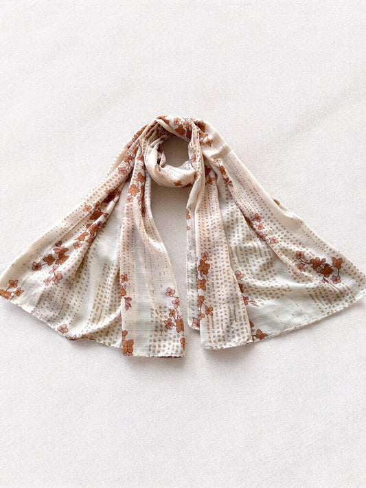 Beige Brown Flowers Printed Modal Hijab