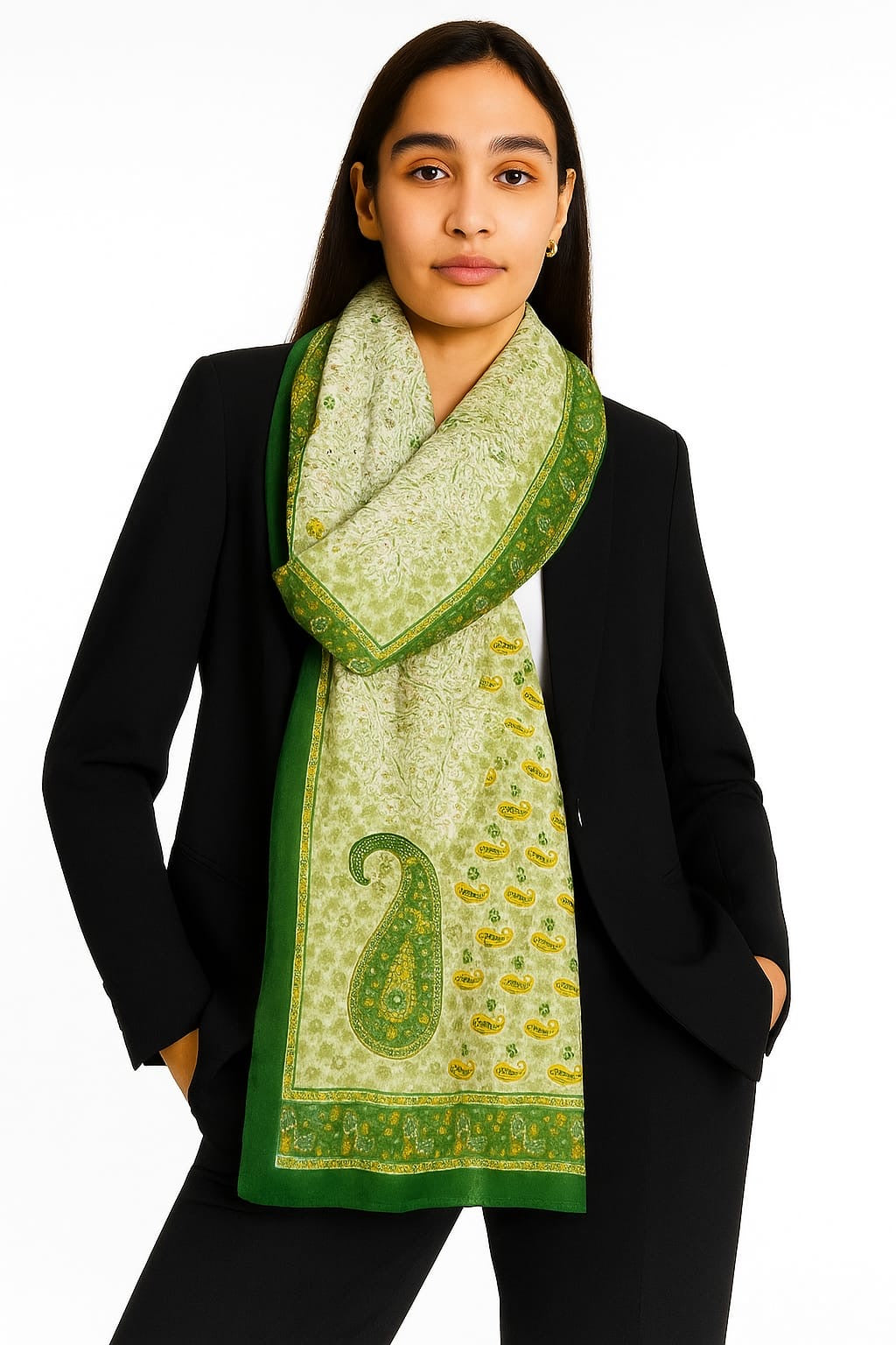 Printed Viscose Wool Hijab - Kelly Green Floral