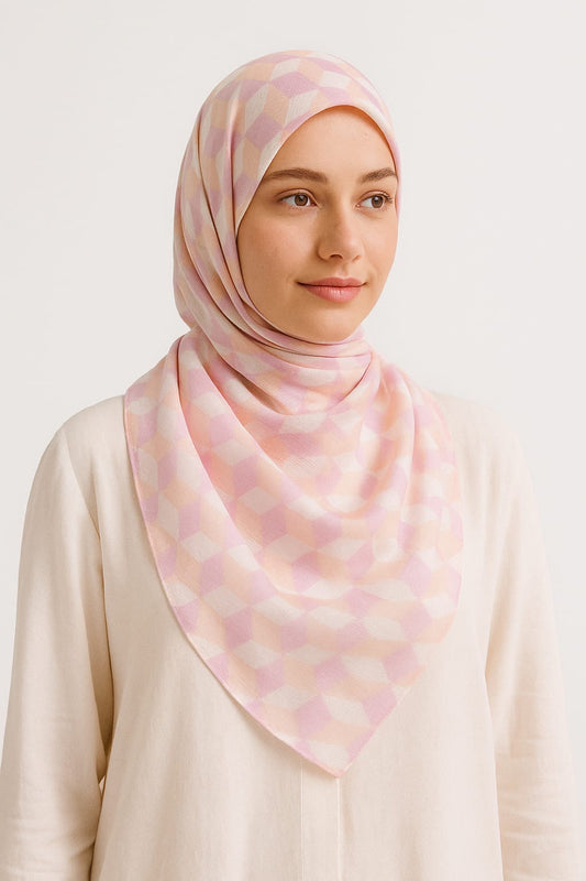 Tea Pink Geometric Patterned Printed Modal Hijab