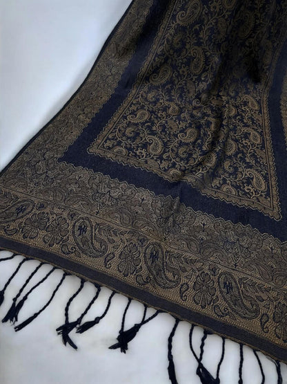 Navy Gold Little Paisleys Two-Tone Pashmina Hijab