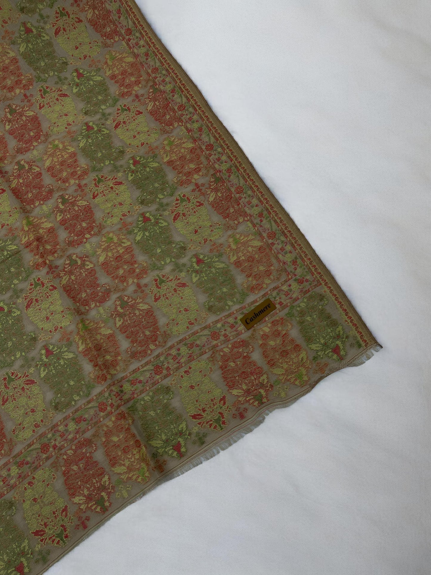 Beige Green Red Leafy Pashmina Hijab