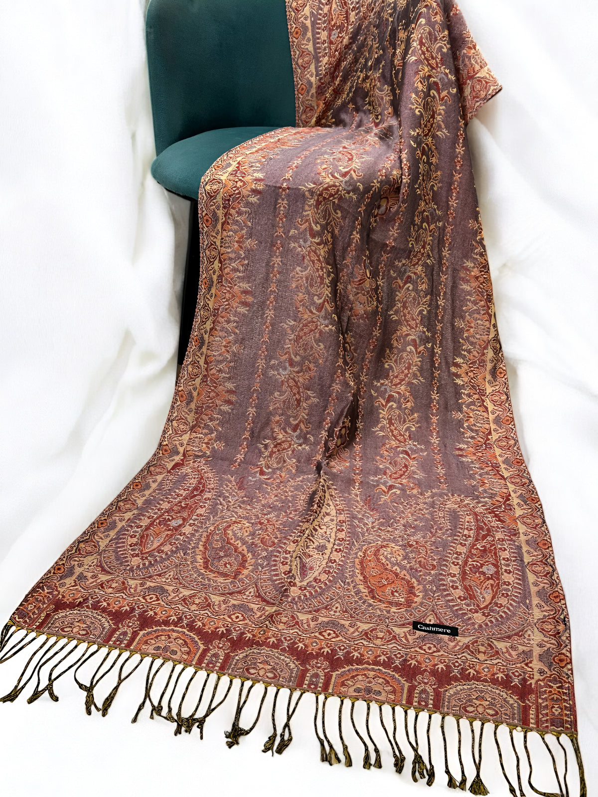 Lilac Fawn Peach Persian Linear Paisley Two-Tone Pashmina Hijab