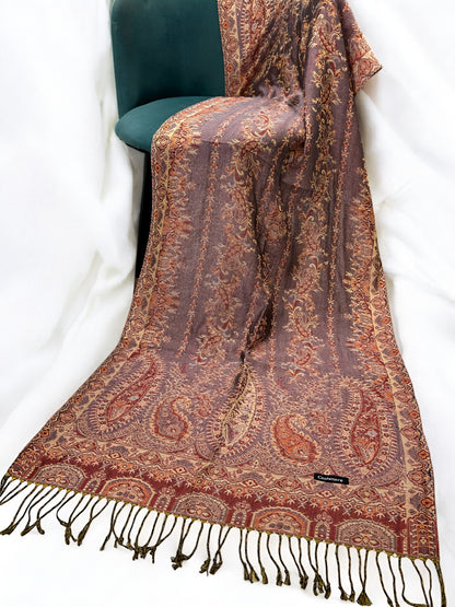 Lilac Fawn Peach Persian Linear Paisley Two-Tone Pashmina Hijab