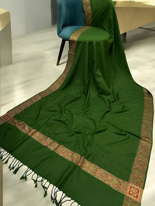 Green Red Embossed Patchwork Border Shawl