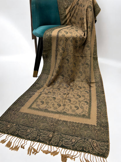 Khaki Sage Green Little Paisleys Two-Tone Pashmina Hijab