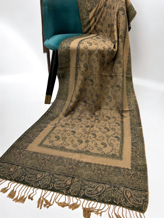 Khaki Sage Green Little Paisleys Two-Tone Pashmina Hijab