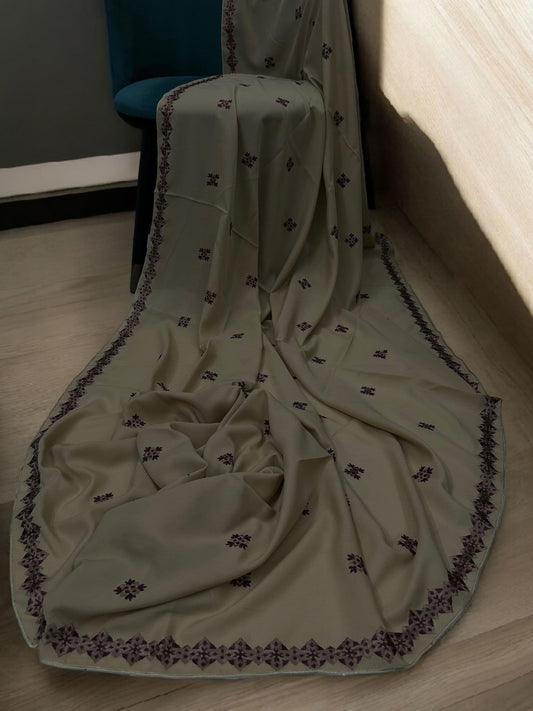 Greige Mahogany Floral Diamond Embroidered Shaal