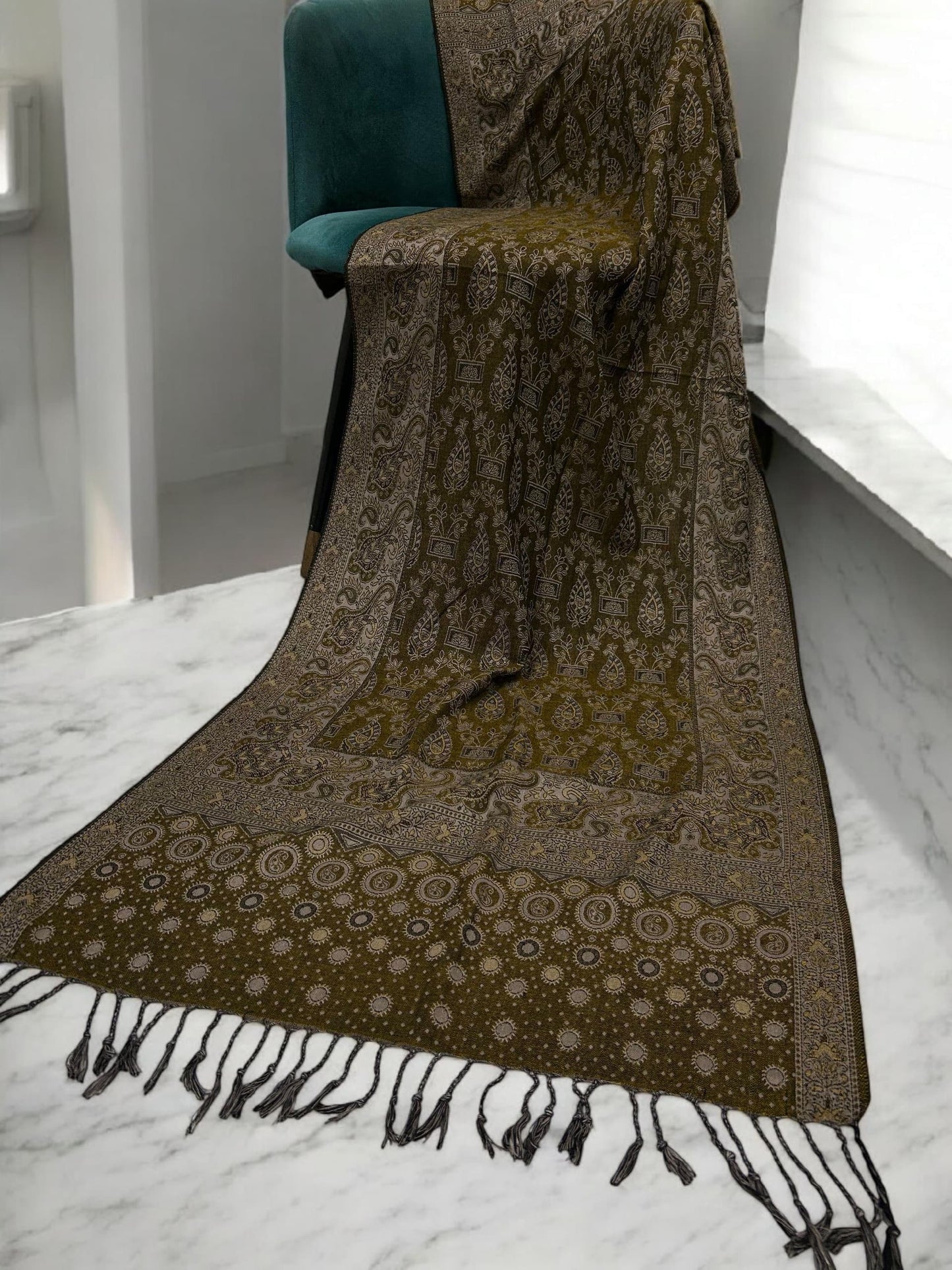 Peanut Brown Silver dotted two-tone Paisley Pashmina Hijab
