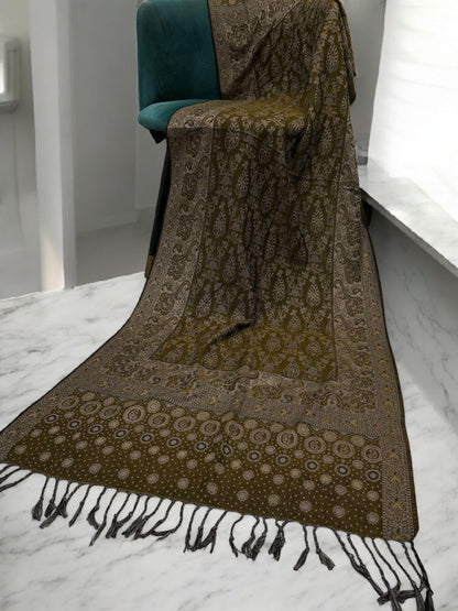 Peanut Brown Silver dotted two-tone Paisley Pashmina Hijab