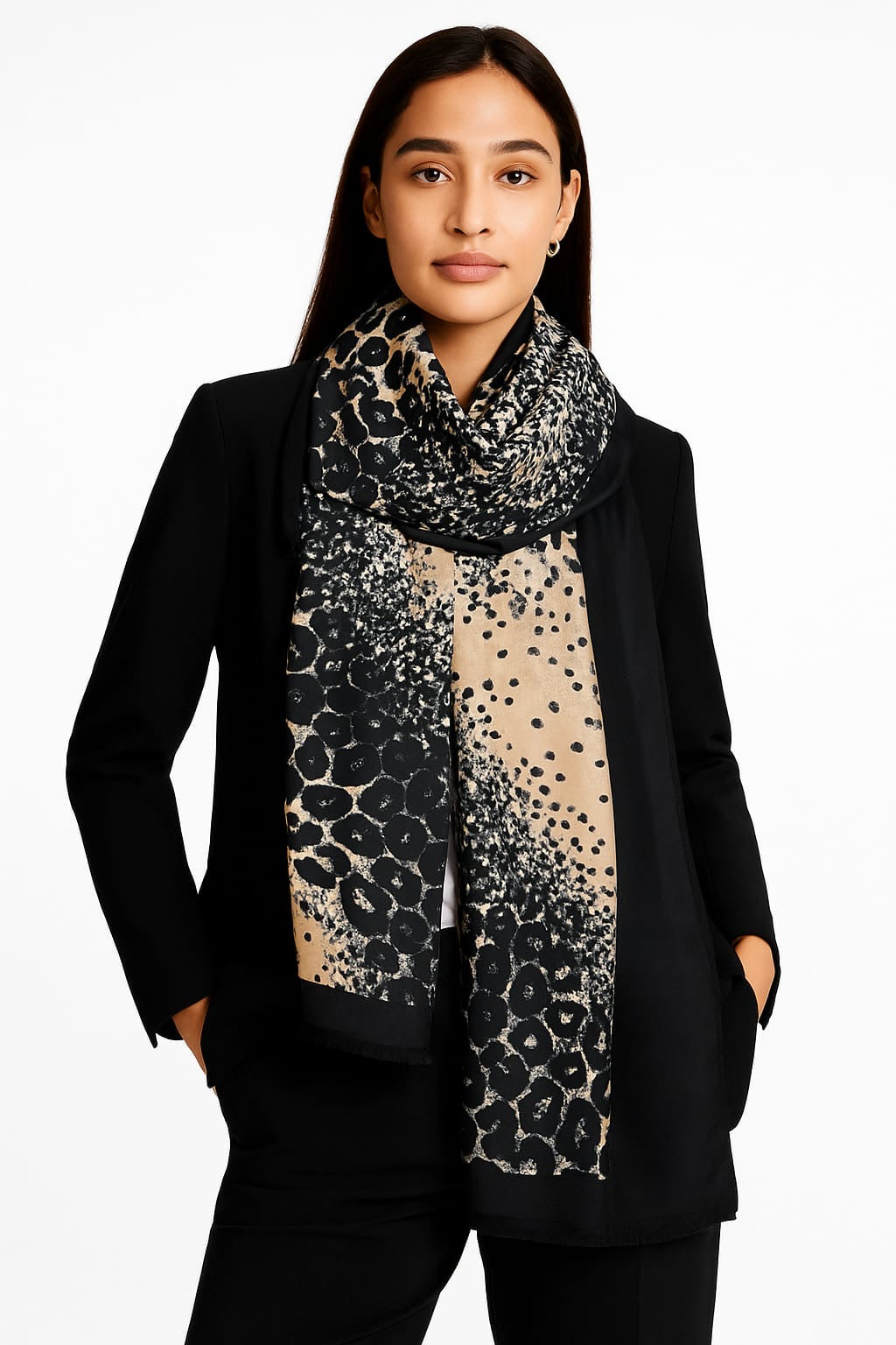 Printed Viscose Wool Hijab - Skin Black Leopard