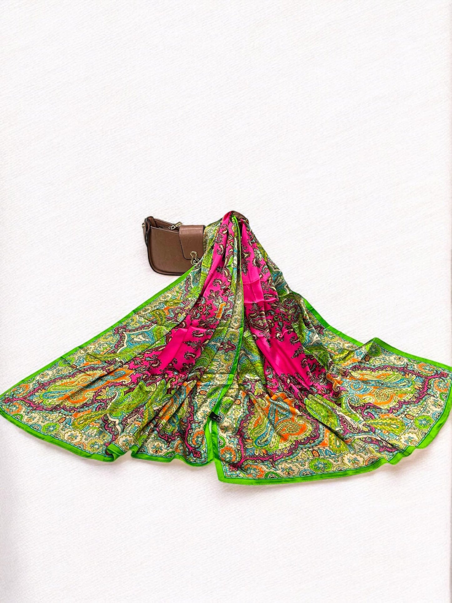 Satin Silk Scarf - Pink Parrot Paisleys