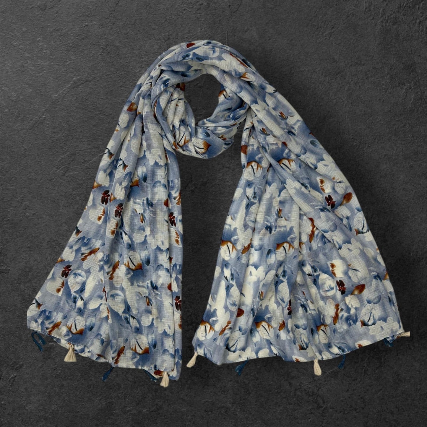 Airforce Blue Brown Floral Printed Modal Hijab