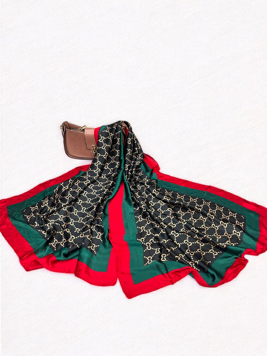 Large Satin Silk Scarf - Black Gold Gucci