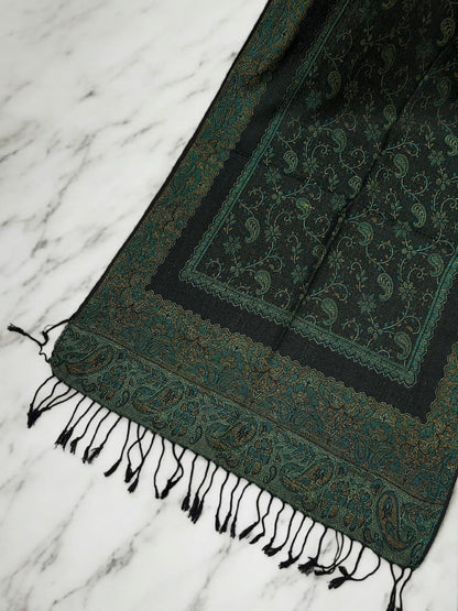 Navy Sea Green Little Paisleys Two-Tone Pashmina Hijab