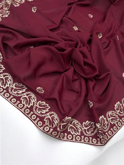 Red Leaflets Fancy Embroidered Shaal