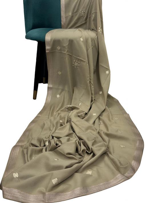 Khaki Floral Shiny Border Shaal