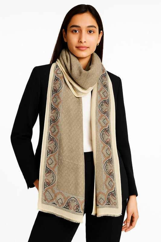 Printed Viscose Wool Hijab - Creamy Patterned